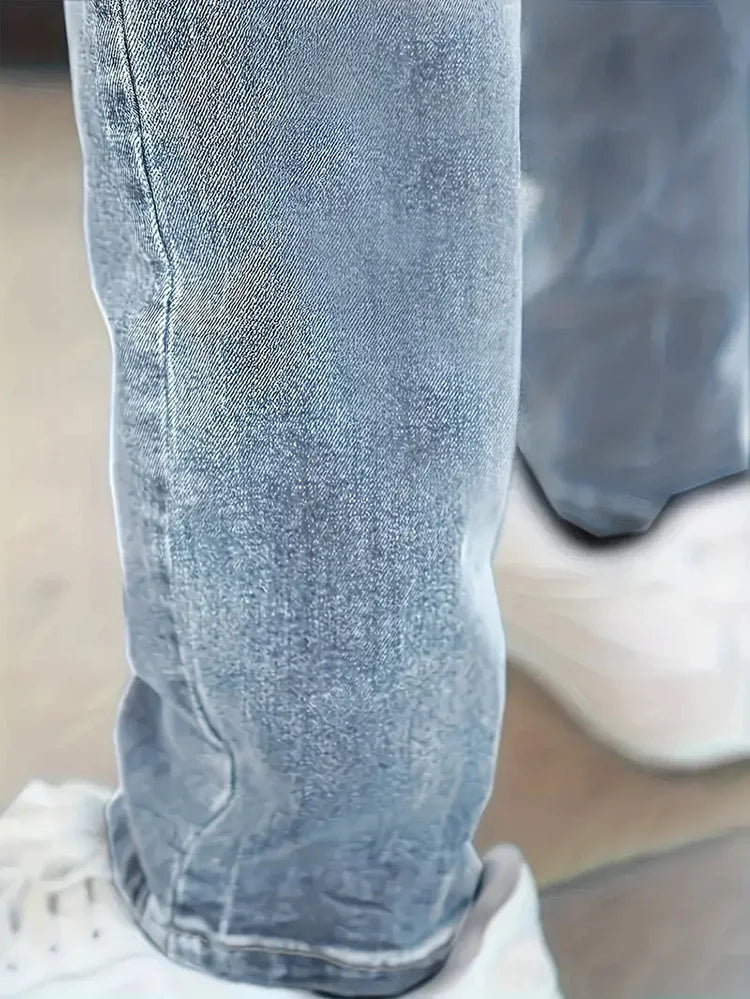 2025 Men's Slim Four-Season Washed Fashion Jeans Stretch Slim Fit Light Blue Gray Black Casual Denim Pants