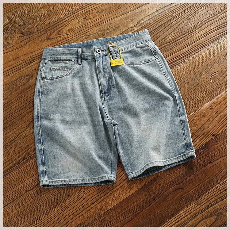 Retro classic summer casual medium pants five quarter pants fashion loose straight leg light denim shorts men's fashion