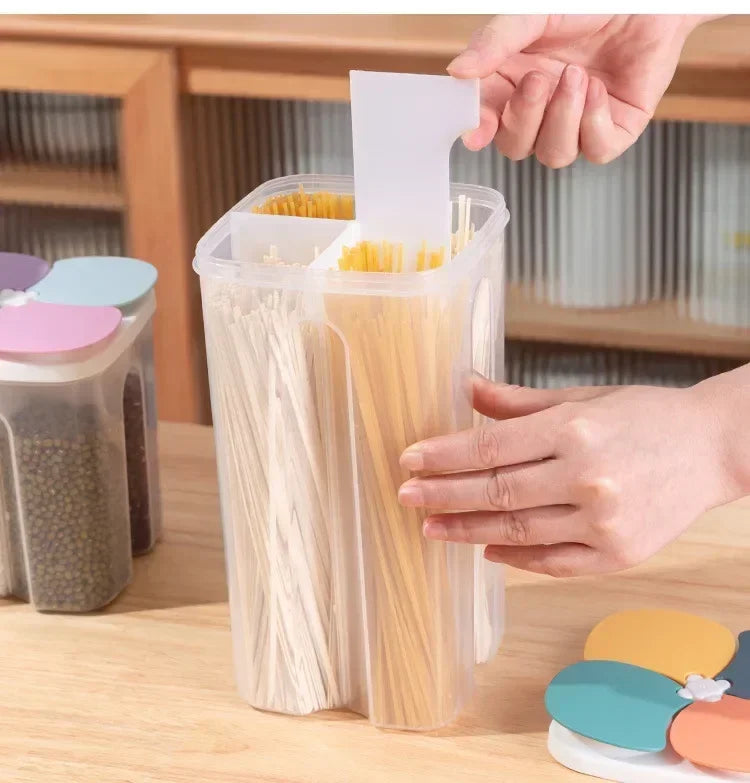 4 Grids Cereals Sealed Jar Kitchen Cereals Storage Box Plastic Food Container Moisture-proof Grain Tank Spaghetti Keep Fresh Box