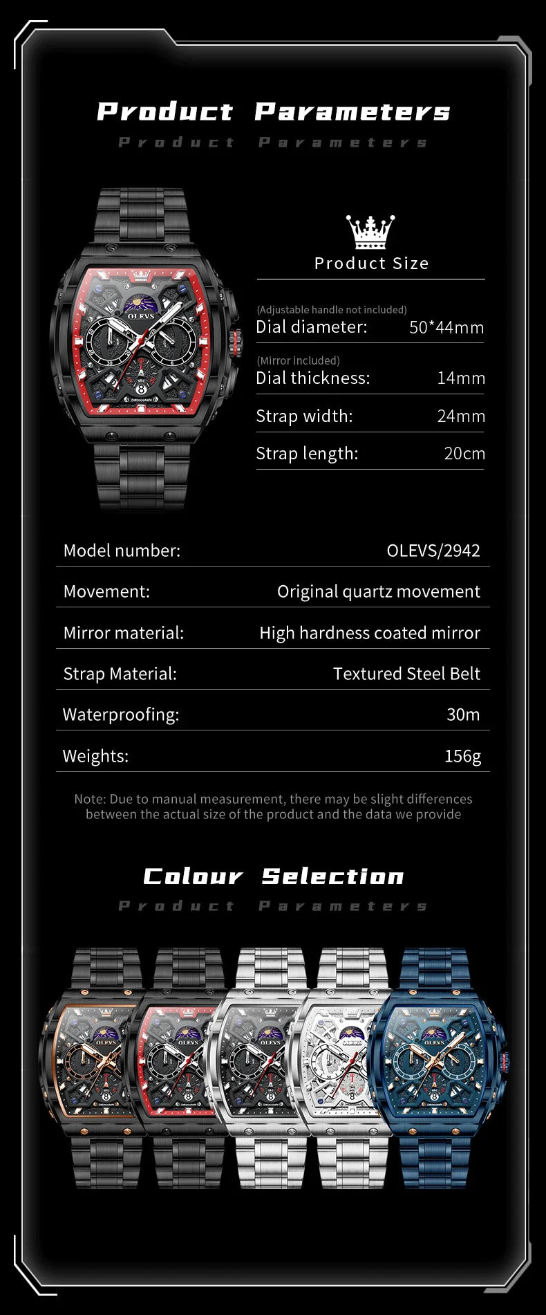 OLEVS 2942 New Mens Watch Tonneau Quartz Watch Stainless Steel Waterproof Sports Moon Phase Date Watches For Man Original Reloj