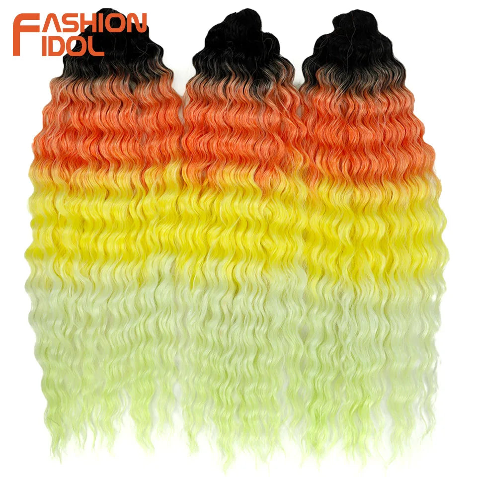 FASHION IDOL 24 Inch Ariel Hair Synthetic Crochet Curly Hair Water Wave Braid Hair Ombre Pink Deep Wave Braiding Hair Extensions