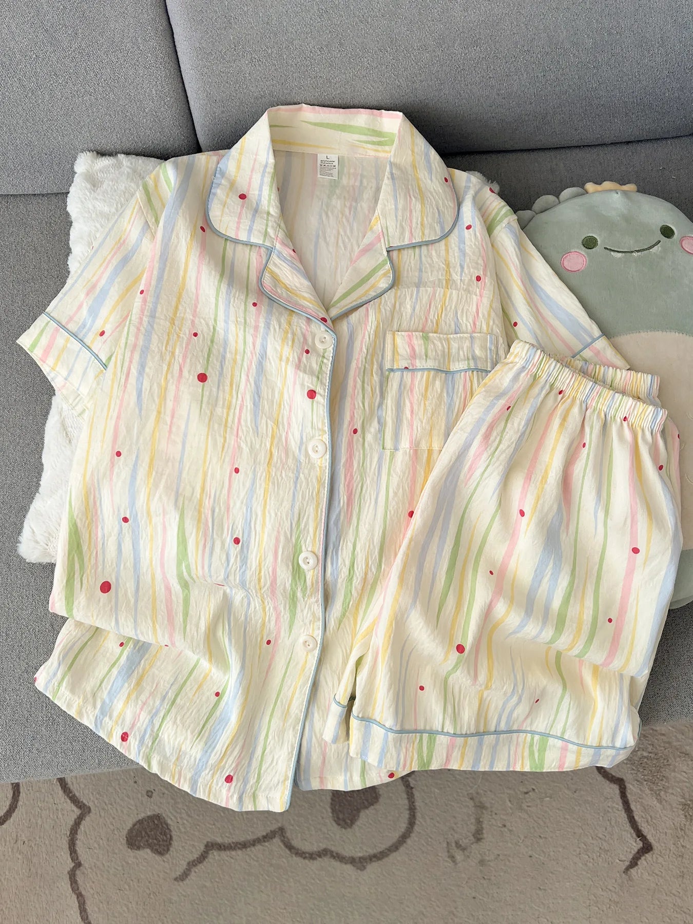Summer 2026 New Short-Sleeved Shorts Pajamas Women's Cartoon Cute Girl Cardigan Set Ladies Sleepwear Breathable Homewear