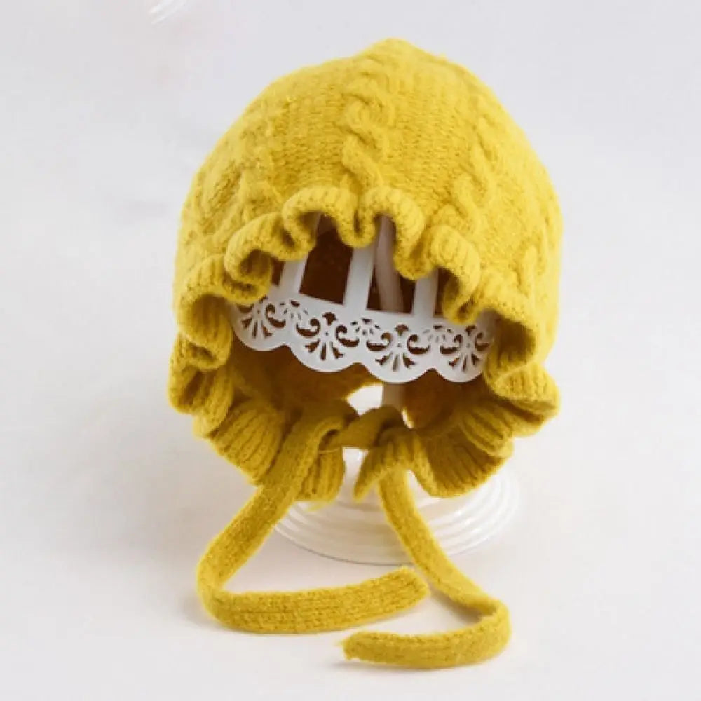 Infant Hat Winter Girl Baby Hooded Hat Autumn and Winter Ear Protection Warm Woolen Hat Lace Girls Knitted Hat 0-2Years