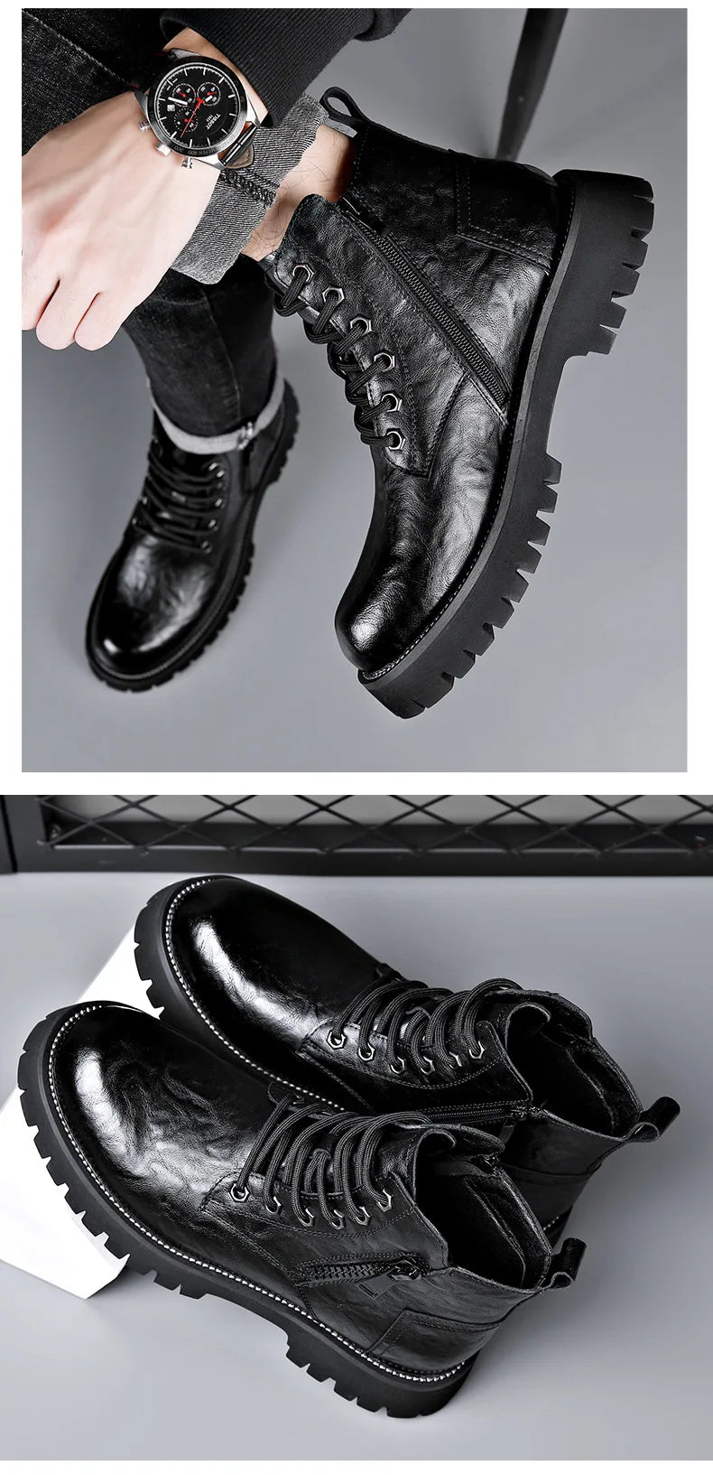 2025 autumn and winter boots men's British style versatile high top leather shoes workwear snow leather boots men's short boots