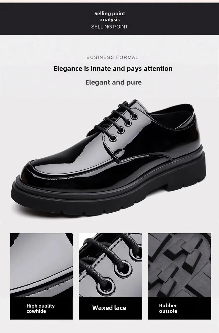 2025 Autumn Patent Leather Men's Business Formal Tie-Up Shoes Safety Professional Bata Breathable Men's Shoes botas para hombre