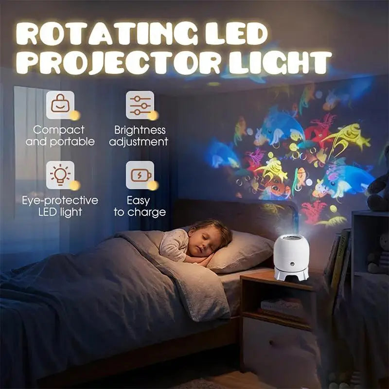 LED Ocean Projector Light 360° Rotating USB Powered Ambient Light Portable Dynamic Night Lamp for Travel Camping Use