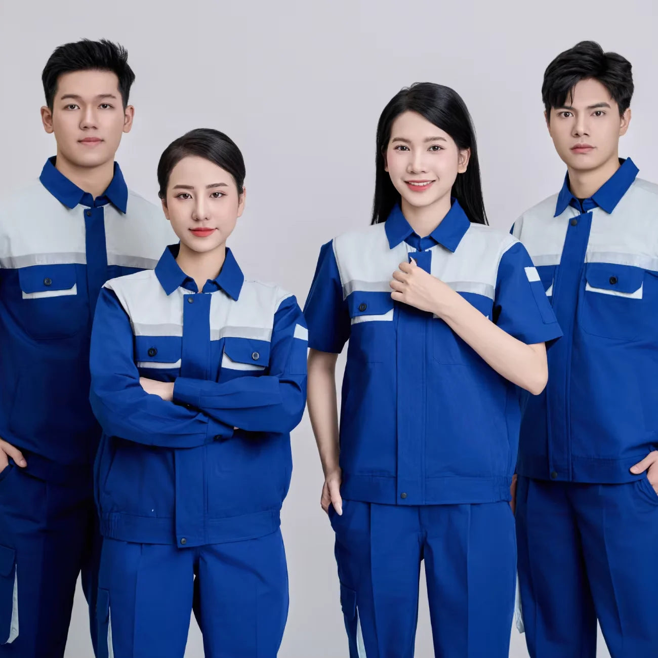 FMF Men's Hi Visibility TC Fabric Comfortable Durable Blue & Grey Short-Sleeve Safety Breathable Workwear Set From Vietnamese