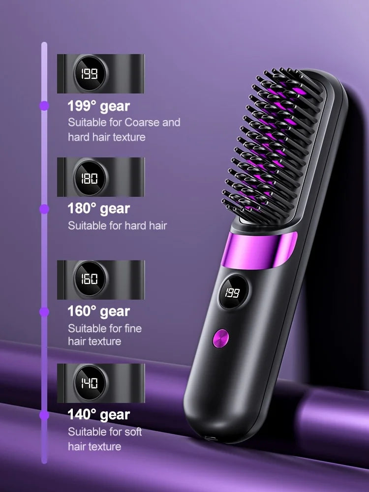 Portable Hair Straightener Brush USB Charging Cordless Hot Comb Ceramic Coating Ionic Anti Frizz Styling Tool