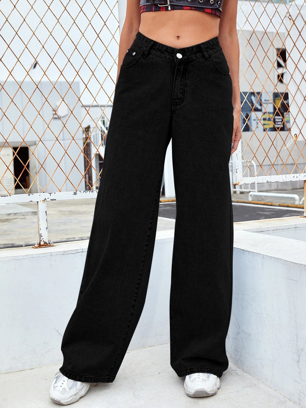 Women High Waist Black Washed Wide Leg Jeans Straight Denim Pants Casual Baggy Jeans Fashion Streetwear Trousers