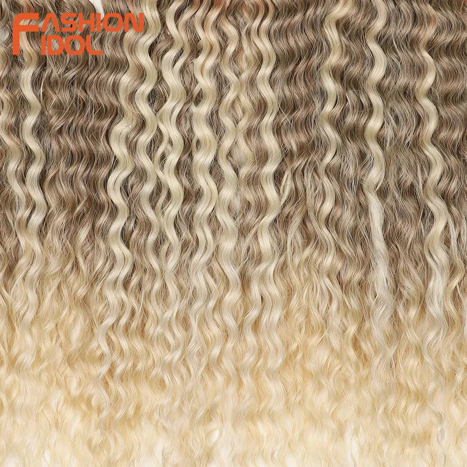 FASHION IDOL 24 Inch 300g Ariel Hair Synthetic Crochet Curly Hair Water Wave Braid Hair Ombre Blonde Braiding Hair Extensions