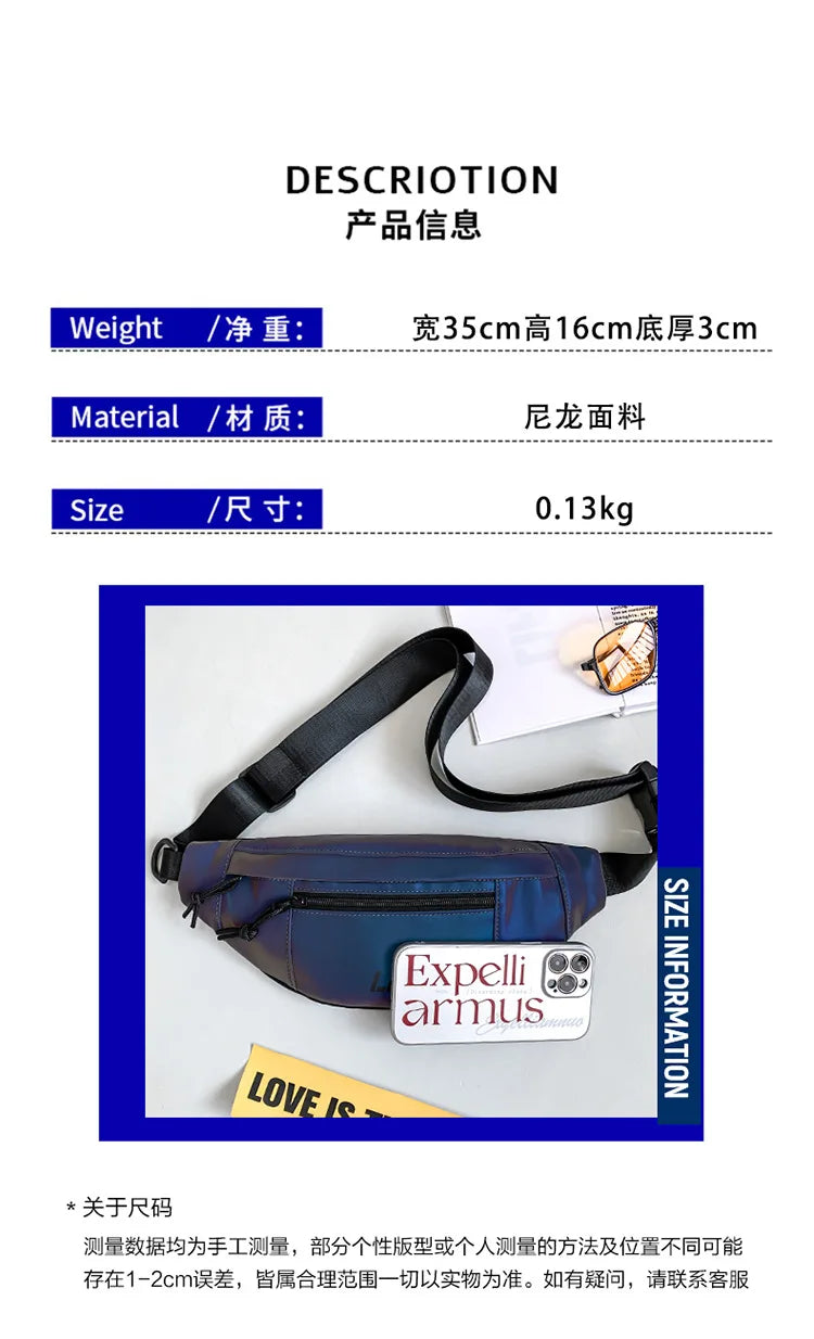 Techwear Style Colorful Reflective Fanny Pack Punk Hip Hop Crossbody Bag Men Women Outdoor Casual Motorcycle Sport Waist Bag