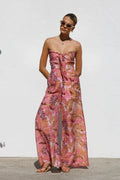 Spring Summer Print Spaghetti Strap Jumpsuits Women Fashion Sexy Hollow Out Leace-up High Waist Wide Legs Jumpsuit Bohemian New