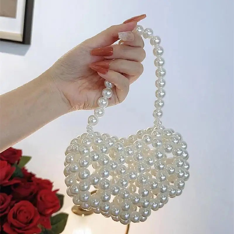 Pearl Beaded Heart Bag for Kids & Girls Sweet Love Shape Mini Fashion Handbag Cute Daily Accessory Gift Option