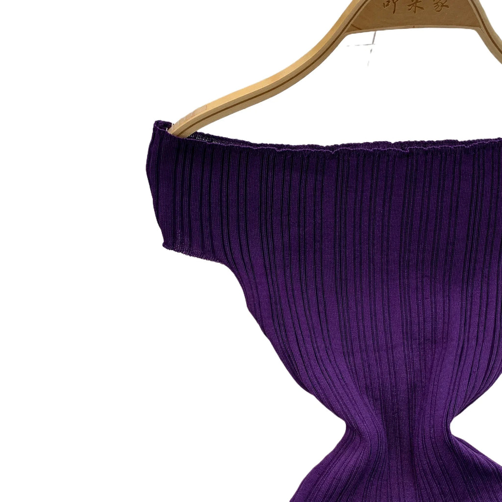 Dark Purple Ribbed Knit Bodycon Mini Dress Women's Off The Shoulder Sundress Short Sleeve Stretchy Casual Party Clubwear Outfits