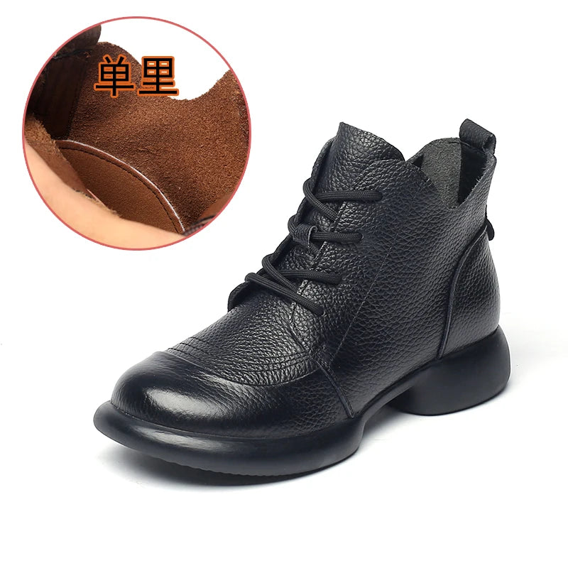 GKTINOO Women Autumn Boots Cowhide Ankle Boots 2025 Winter Retro Casual Genuine Leather Mother Boots Fur Keep Warm Low Heel 41