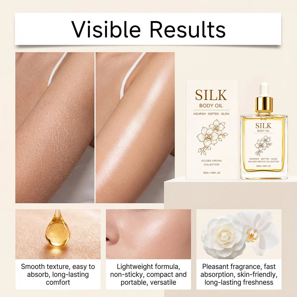 Silk Body Oil Perfume Oil Visibly Firming Anti Aging Moisturizing Instantly Improve Elasticity Non-Greasy Face Body Essence Oil