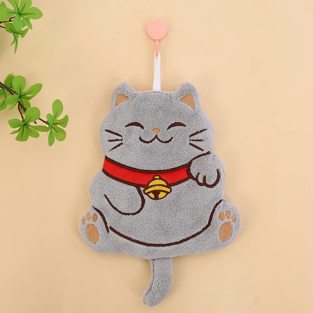 Cute Cartoon Cat Kitchen Hand Towels Cartoon Cat Absorbent Hanging Towel for Bathroom Kitchen Wiping Cloth Children Handkerchief