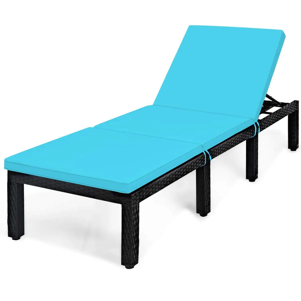 Height Adjustable Cushioned Rattan Patio Chaise Lounge For Pool & Garden, Custom