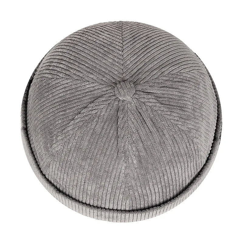 Autumn and winter corduroy brimless casual hat, personalized yuppie hat, men's and women's striped velvet melon skin hat