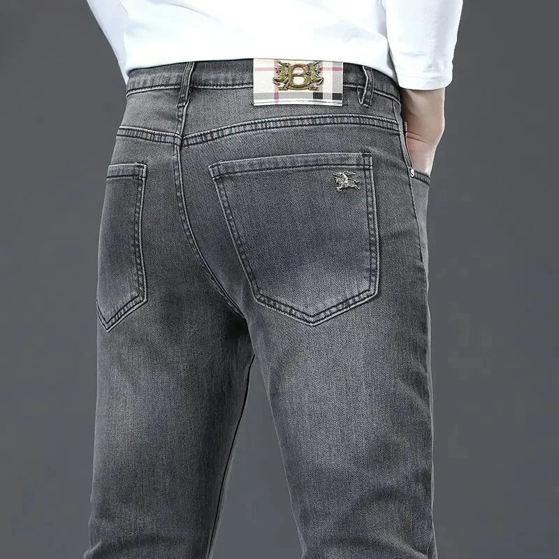 Men's Jeans Affordable Fashionable Elastic Slim Fit Light Straight-leg High-end Denim Long Pants Men's Trousers Denim Long Pants