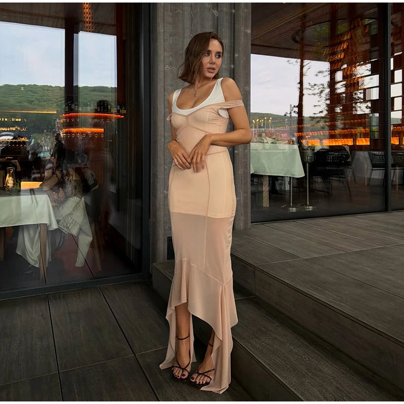 Women Sheer Mesh Overlay Midi Dress Waist Cinched Sleeveless Spaghetti Strap 2026 Summer Accessories Trendy Classy Lady Outfits
