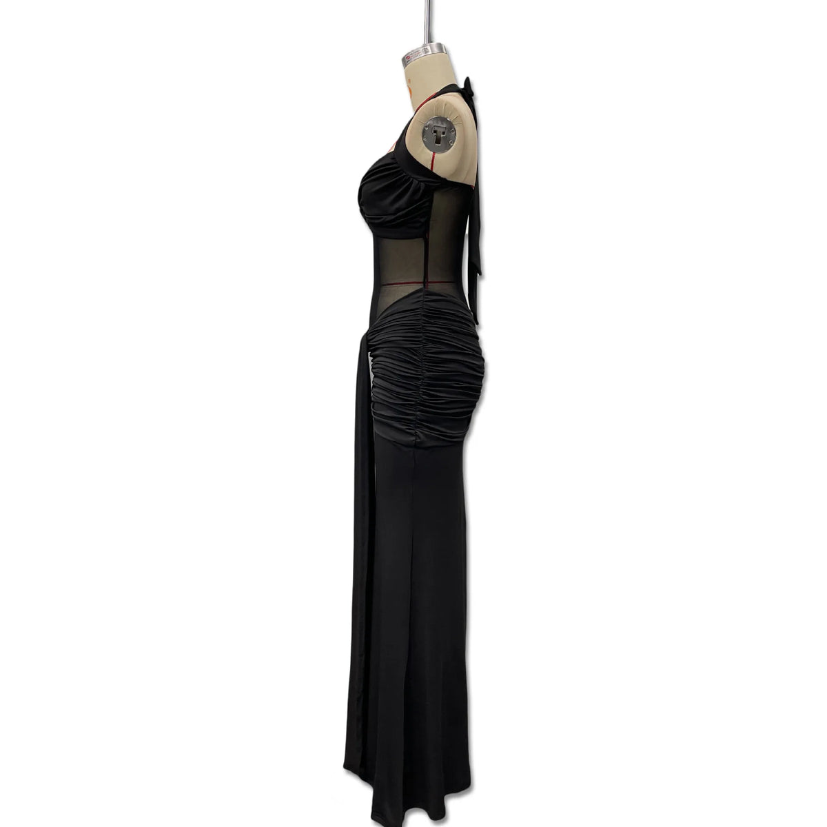 Halter neck backless slim-fit bodycon dress, mesh strapless knot design, slim-fitting, skin-friendly, does not pinch the skin