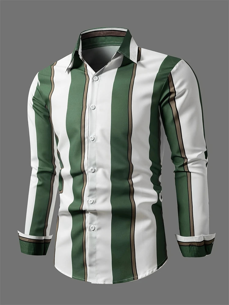 Fashion Square stripe patterns 3D Print Mens Long Sleeve Shirt Autumn Button Down Casual Animal Shirt Lapel Mens Clothing Tops