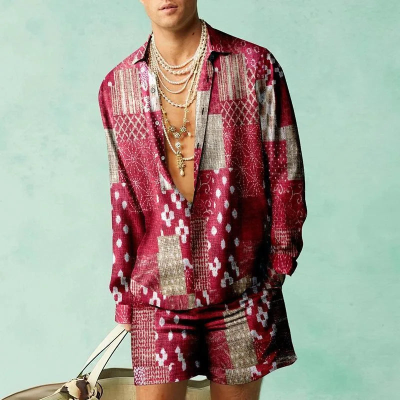 2PCS Suits Men Fashion Shirts+Shorts Two Piece Sets Hawaii Shirts Luxury European Shirt Sets Beach Vocation Outfits Streetwear
