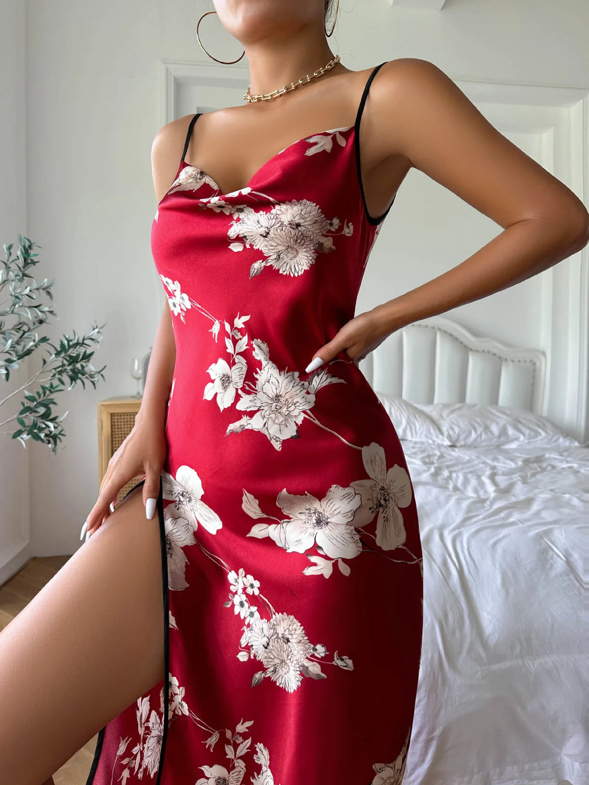 Ice Silk Slip Dress Summer Thin Breathable Silk Like Sexy Leopard Print Women's Backless Split Sling Nightdress