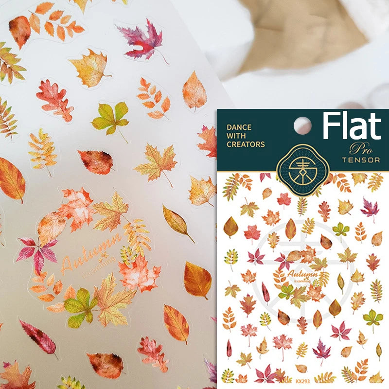 Autumn Maple Leaf Red Fox Lovely 5D Embossed Self Adhesive Nail Art Stickers Rabbit Mushroom Animals Fall Cute Manicure Decals