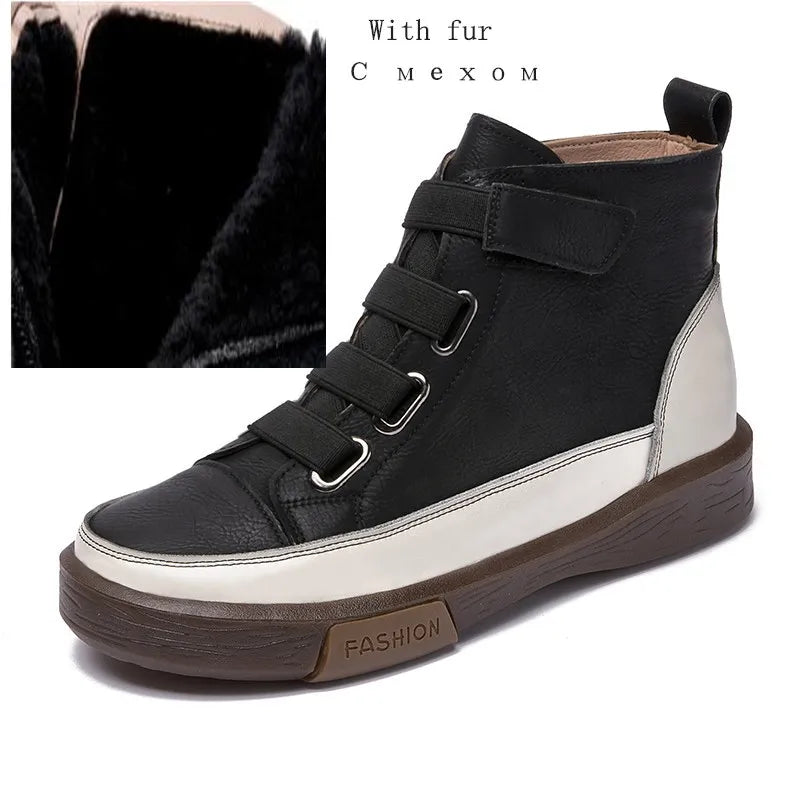 DIMANYU Ladies Shoes Sneakers Flat Fur Women Boots Winter Genuine Leather 2026 Retro Spring Ankle Boots For Women