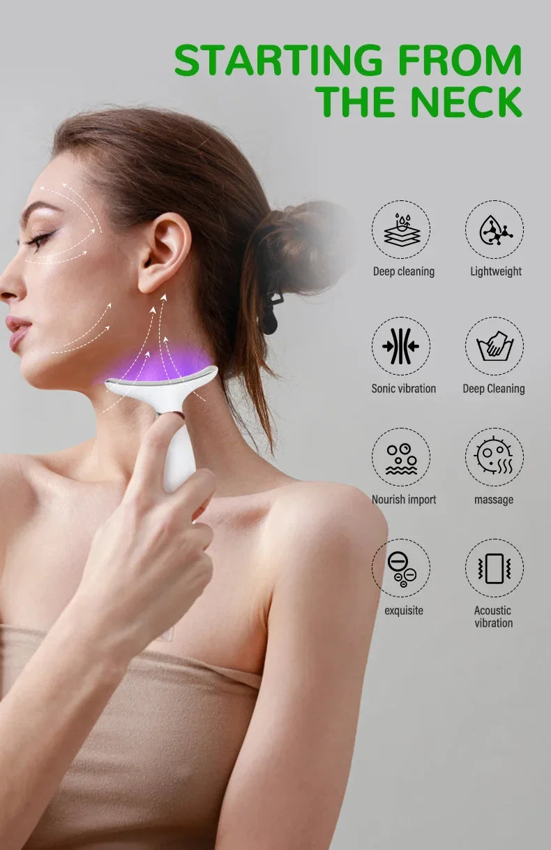 EMS micro current neck beauty instrument, 7-color facial massager, through vibration to enhance facial neck care