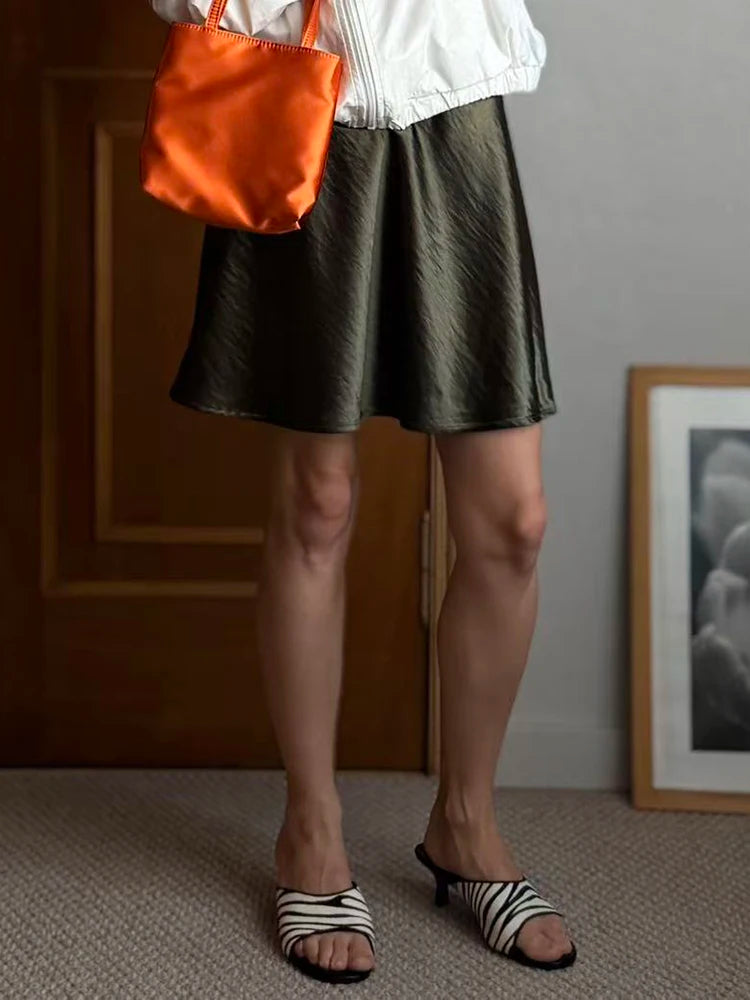 Summer Short Skirts For Women Office Wear Black A Line Luxury Mini Satin Skirt Ladies High Waist Simple Women's Skirts Silk