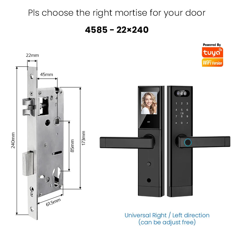 Facial Recognition Video call Automatic Door Lock TUYA Front Door Fingerprint Smart Lock Digit Camera Visible Inner Screen