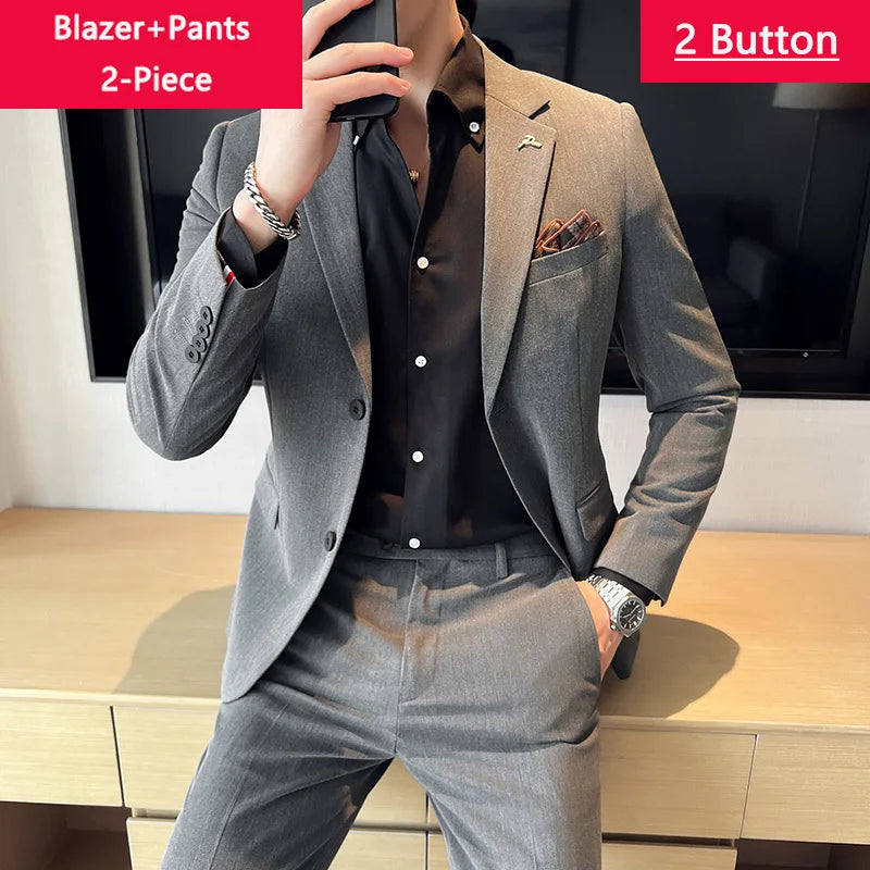 Blazer Vest Pants Men's Navy Blue Suit Set Slim Fit Blazer Vest Pants Formal Outfit for Business Wedding Office Groom Party