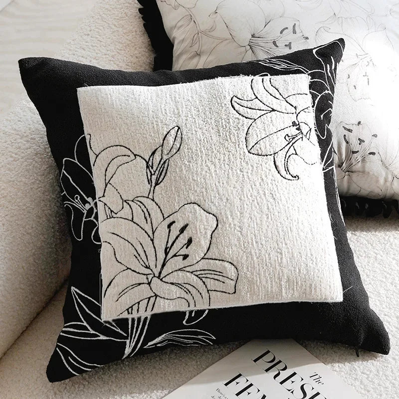 45x45/30x50cm Black White Embroidered Pillow Cover Decorative Cushions Pillow Covers Decorative Modern Light Luxury Sofa Decor