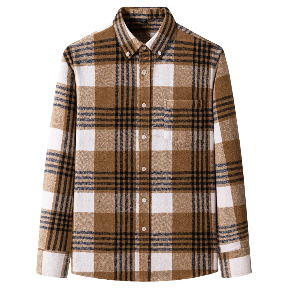 Men's Long Sleeve Flannel Plaid Shirt - Soft Pure Cotton, Button Down Shirts Thick Autumn Winter - Weekend Casual, Going Out