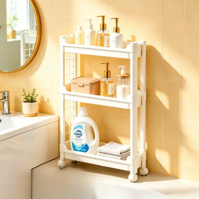 9.5cm Slim 3-Tier Door Gap Storage Cabinet, Narrow Side Shelf, Perfect Organizer for Bathroom & Kitchen Sundries Storage