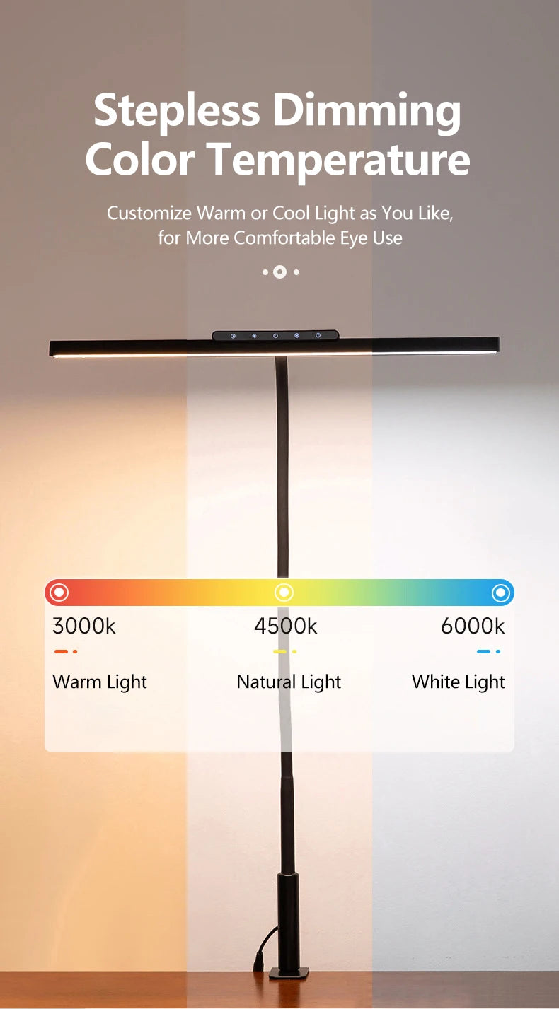 LED Full-Spectrum Eye-caring Desk Lamp with Flexible Gooseneck Stepless Dimming Flicker-Free Touch Control Desk Lamp for Home