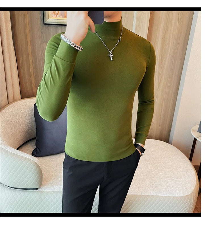 Men's T Shirts Autumn Winter New Turtleneck Long Sleeve T-Shirts For Men Clothing 2025 Slim Fit Casual Basic Tee Shirt Homme 5XL