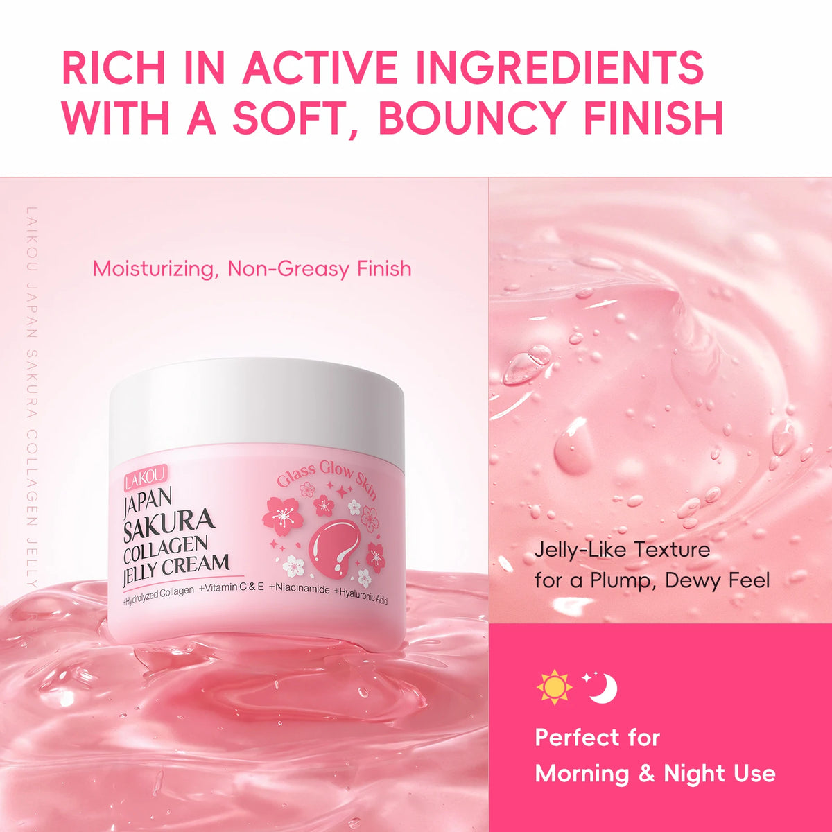 LAIKOU Japan Sakura Collagen Jelly Cream 100g Gentle Formula Hydrated Plump Youthful Radiance Glass Glow Skin Care