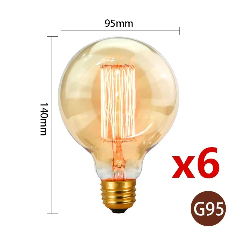 6pcs/lot Retro Edison Bulb C35 T45 ST64 G80 G95 A60 Filament Light 40W E27 Vintage Ampoule Incandescent Lamp Decorative Lights