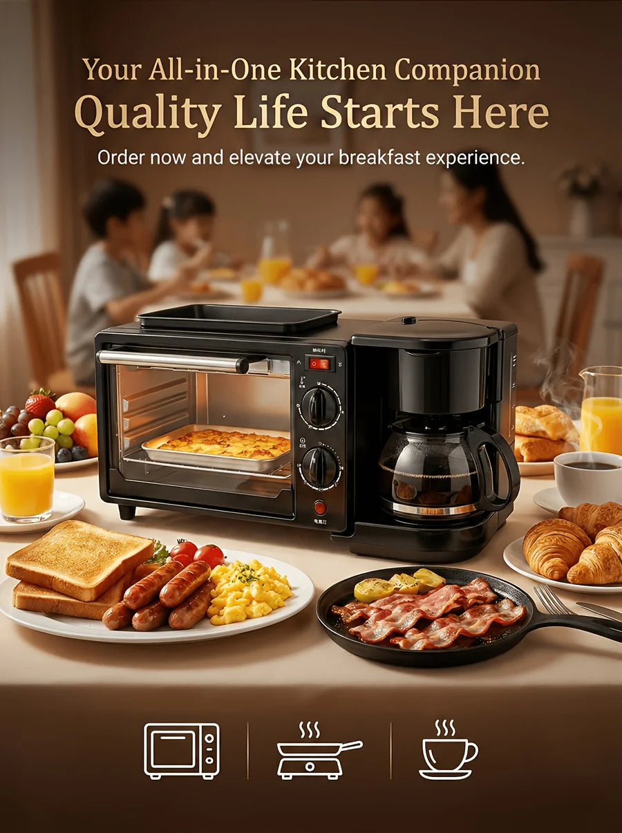 Breakfast Maker, Toaster, Sandwich Oven, Coffee Maker, Small Appliances 3-in-1 Multifunctional Home Toaster