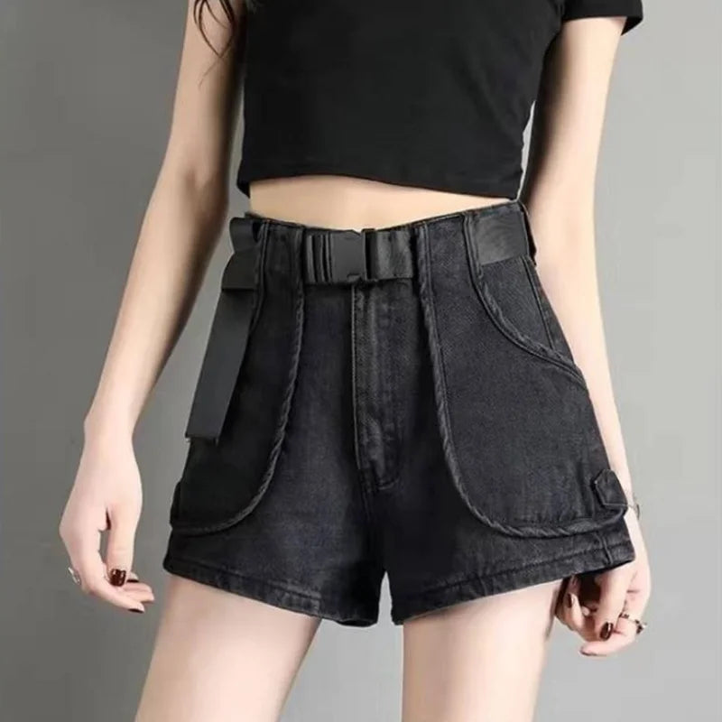 Punk Womens Denim Shorts Cargo Black Biker Short Pants For Women To Wear With Waist Pocket Outdoor Offer High Quality Hot Jeans