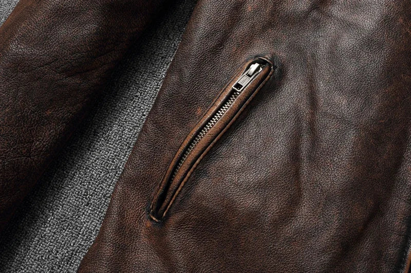 2025 New Leather Jacket Top Layer 100% Cowhide Leather Clothes Men's Stand Collar Motorcycle Clothes  Autumn Winter Plus Size