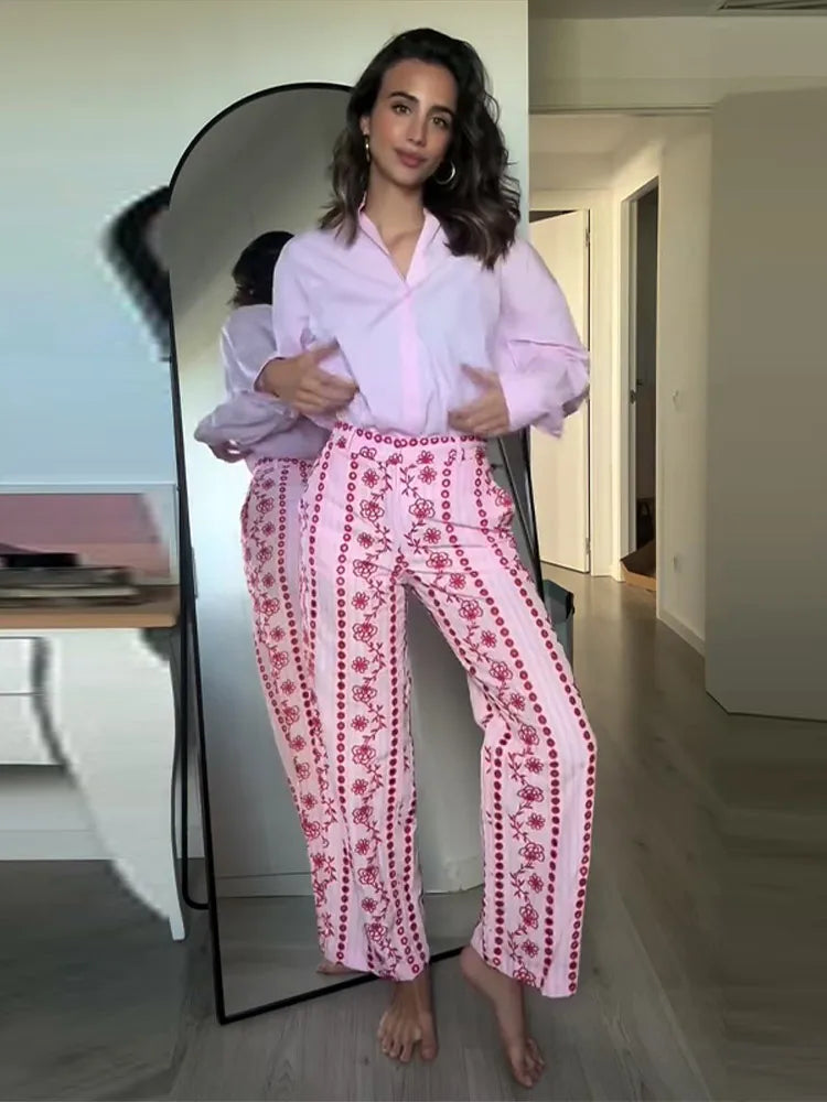 Casual Print Embroidery Pants Women High Waist Straight Hollow Out Trousers Female 2026 Spring Summer New Chic Cotton Streetwear