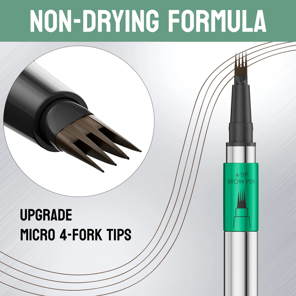 4-Tip Eyebrow Pen, 4 Heads Design, Wild Brow, Long Lasting, Smudge Proof, Waterproof Sweat Resistant Anti-transfer Cosmetic