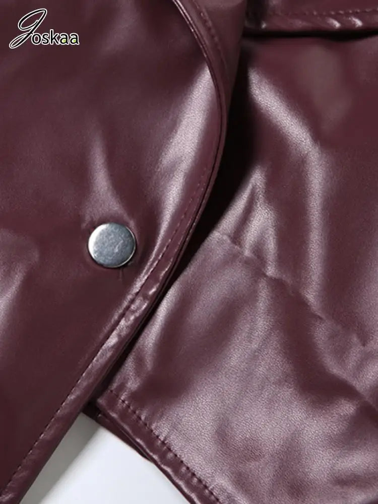Joskaa 2025 Fall Women's PU Leather Jackets Fashion Solid Lapel Full Sleeve Slim Irregular Crop Coats Outerwear Y2K Streetwear