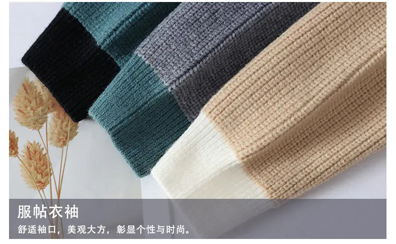 Sweaters men 2024 winter korean style mens warm sweater mens fashion sweaters Splicing color patterns Men's wool pullovers male