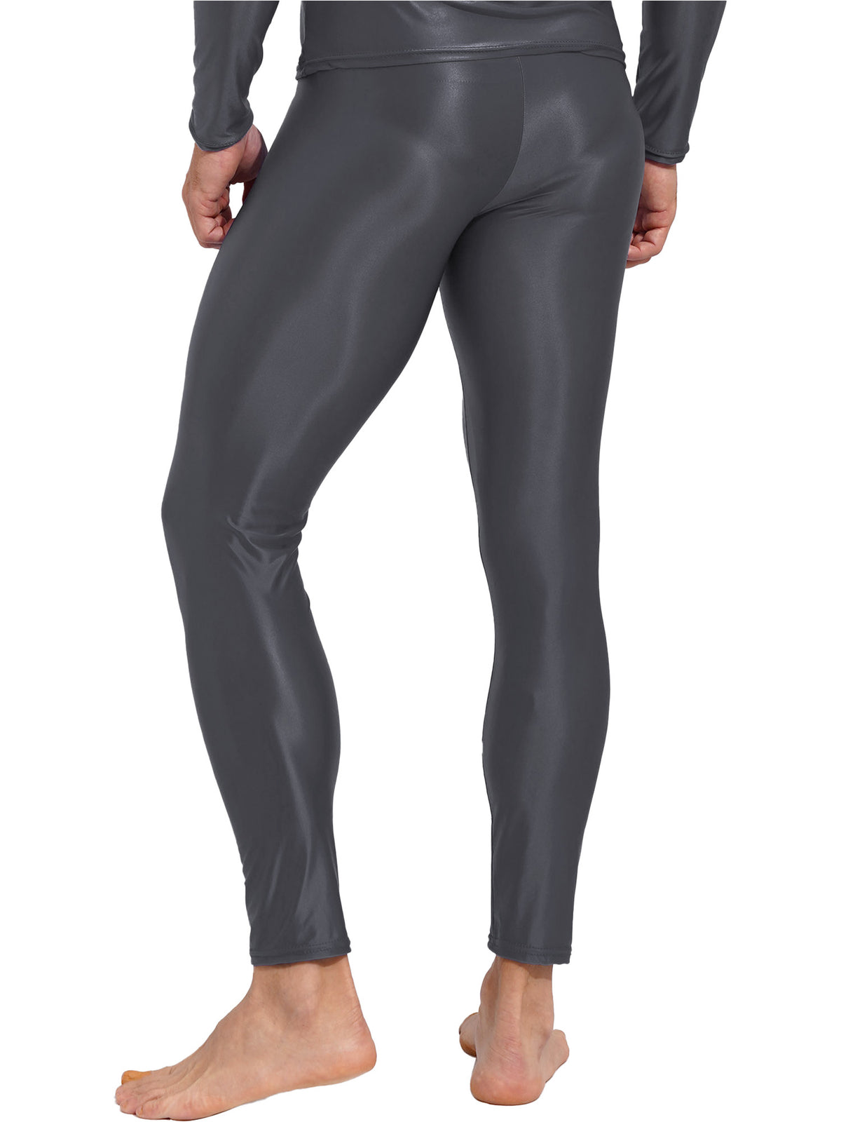 Men Elastic Waistband Skinny Shiny Yoga Tights Pants Solid Color Leggings Exercise Running Gym Fitness Training Sportswear